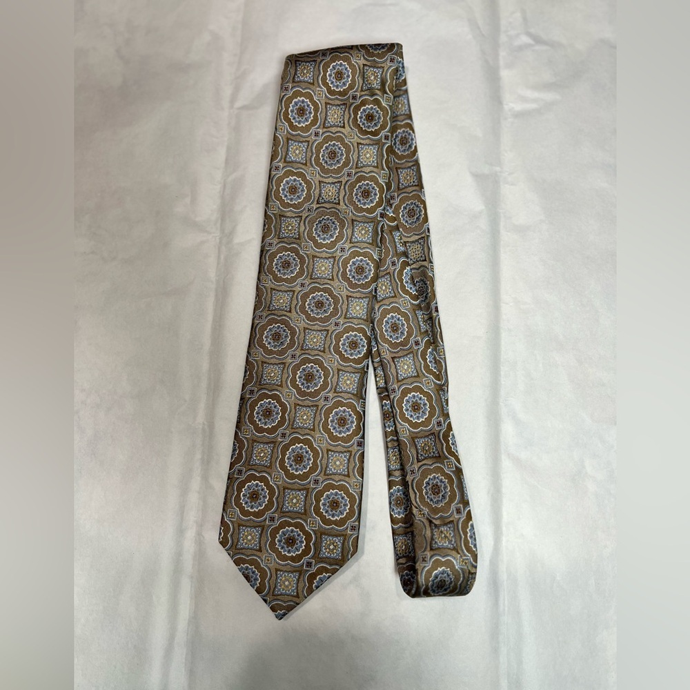 Paul Fredrick Silk Brown Geometric Necktie